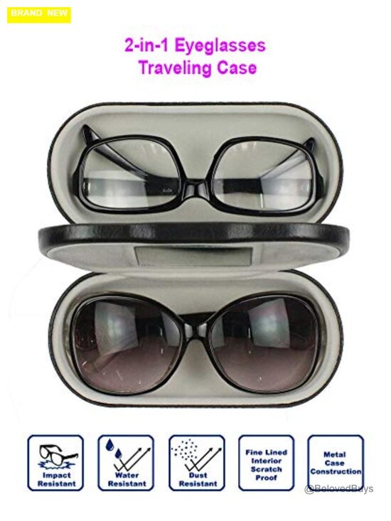 2-in-1 Dual Hard Medium Eyeglass Travel Case for Two Frames, Microfiber Cloth main image 4